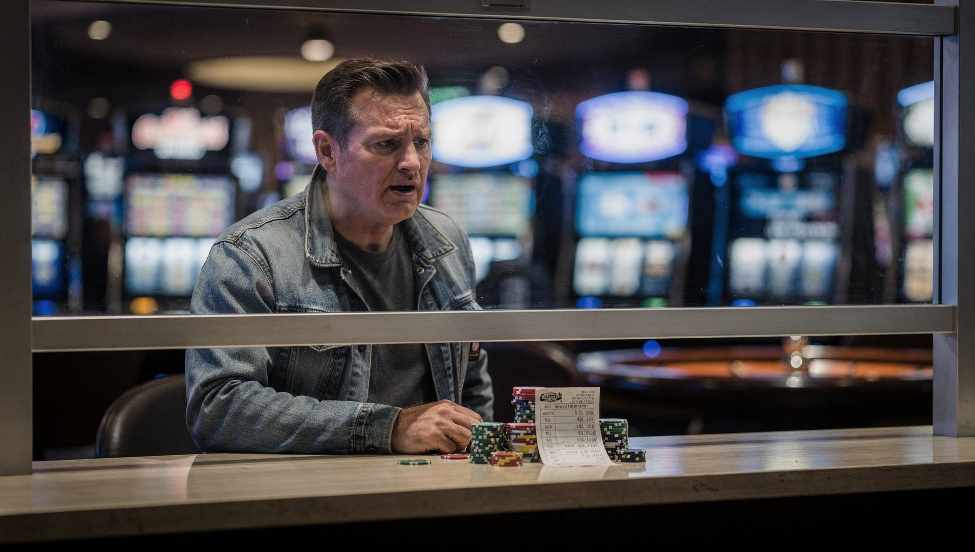 Canadian traveler reviewing 1042-S form and IRS paperwork for a U.S. casino tax refund claim